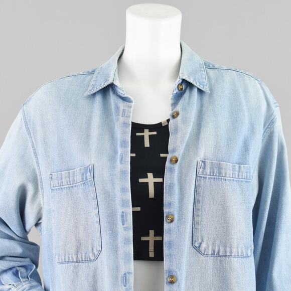 Vintage Distressed Long Sleeve Denim Work Shirt Men's Medium - Picture 2 of 10